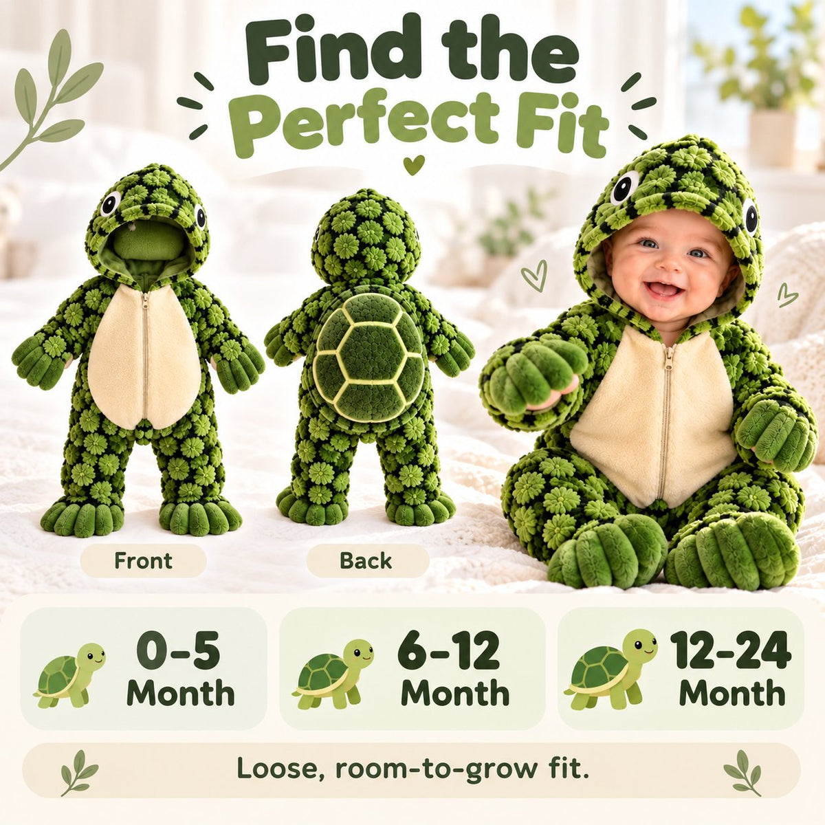 🐢 Little Turtle Plush 3D Shell Baby Onesie – Cute Hooded Cozy Romper