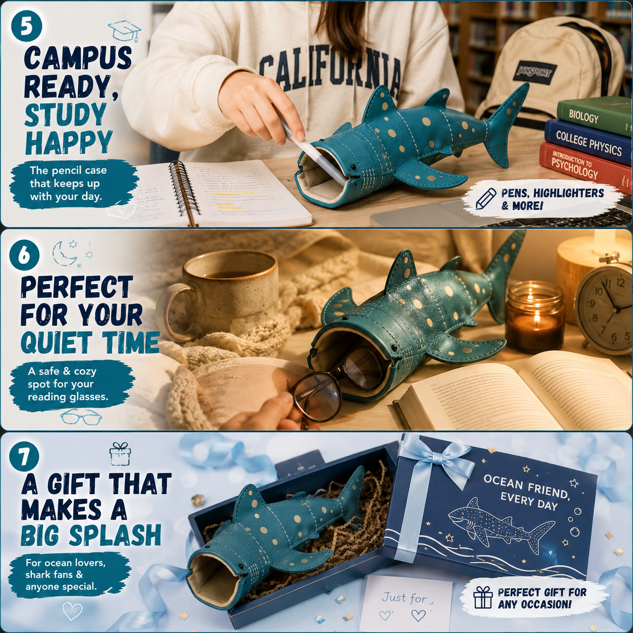 ๐ OCEAN LOVER FAVORITE | 3D Whale Shark Storage Pouch โ Cute Desk Organizer, Pencil Case & Eyewear Holder