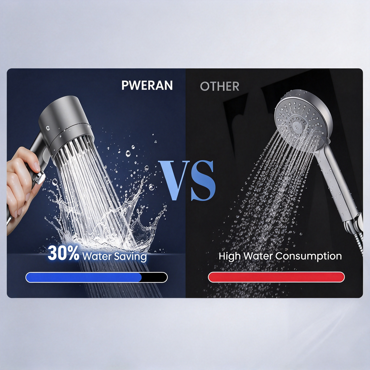 Silver Filtered Handheld Shower Head with ON/OFF Switch, Multi-Mode