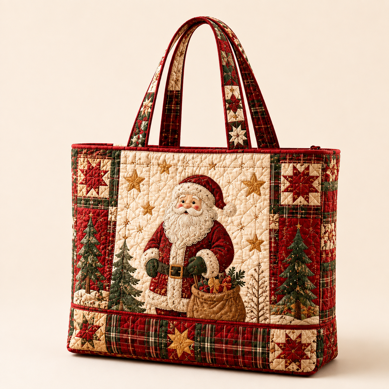 ๐ Quilted Christmas Shoulder Tote Bag โ Festive Holiday Shopping Bag ๐