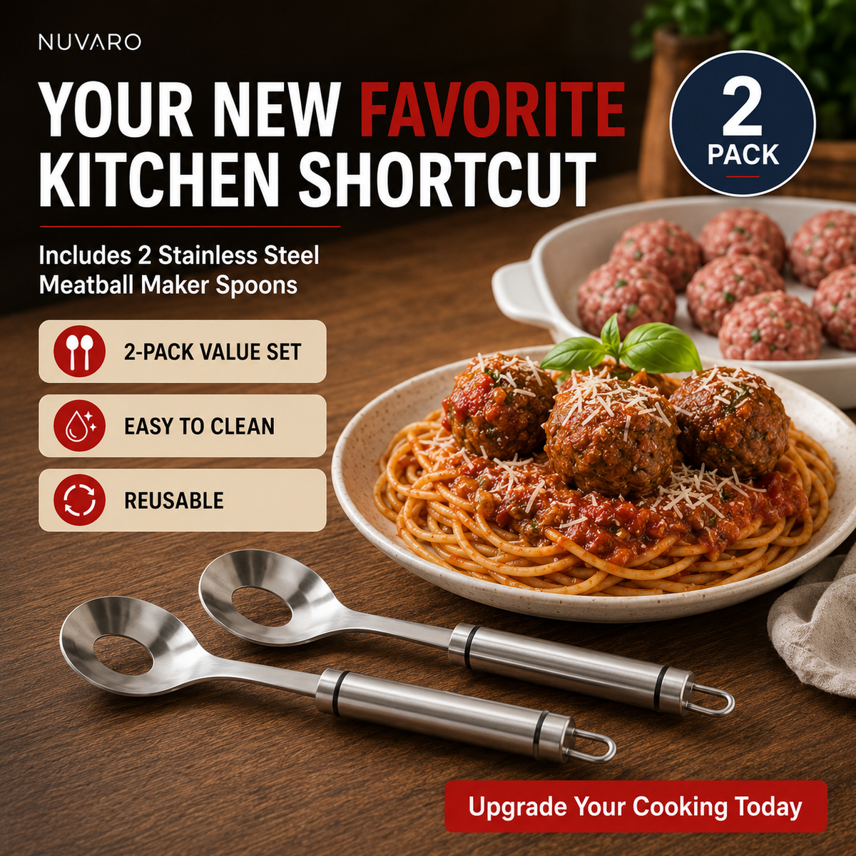 π 2-Pack Stainless Steel Meatball Maker Spoon β Make Perfect Meatballs Without Messy Hands
