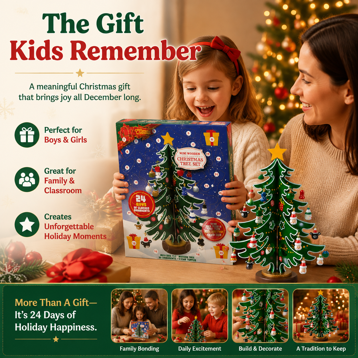 ๐ 24-Day Christmas Countdown Calendar โ Build Your Own Mini Christmas Tree With Daily Surprise Ornaments