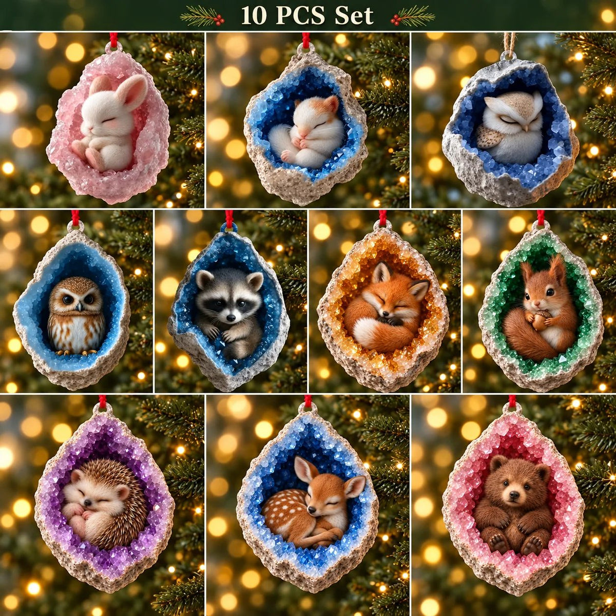 π Woodland Geode Animal Ornaments | 10 Christmas Designs
