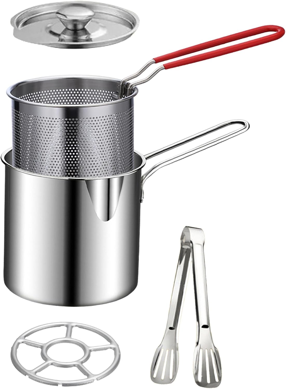 2026๐ฅ๐ Personal Mini Deep Fryer Set โ Stainless Steel Pot with Lift-Out Draining Basket & Food Tongs