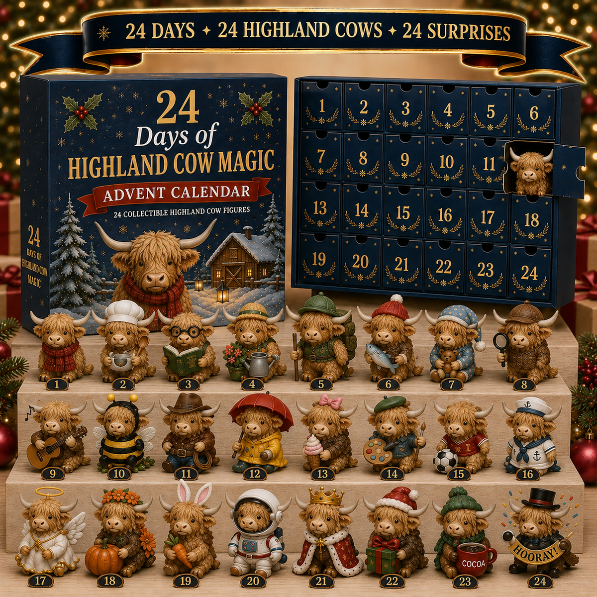 ๐ฎ 24 Days of Highland Cow Magic Advent Calendar โ 24 Collectible Christmas Cow Surprises