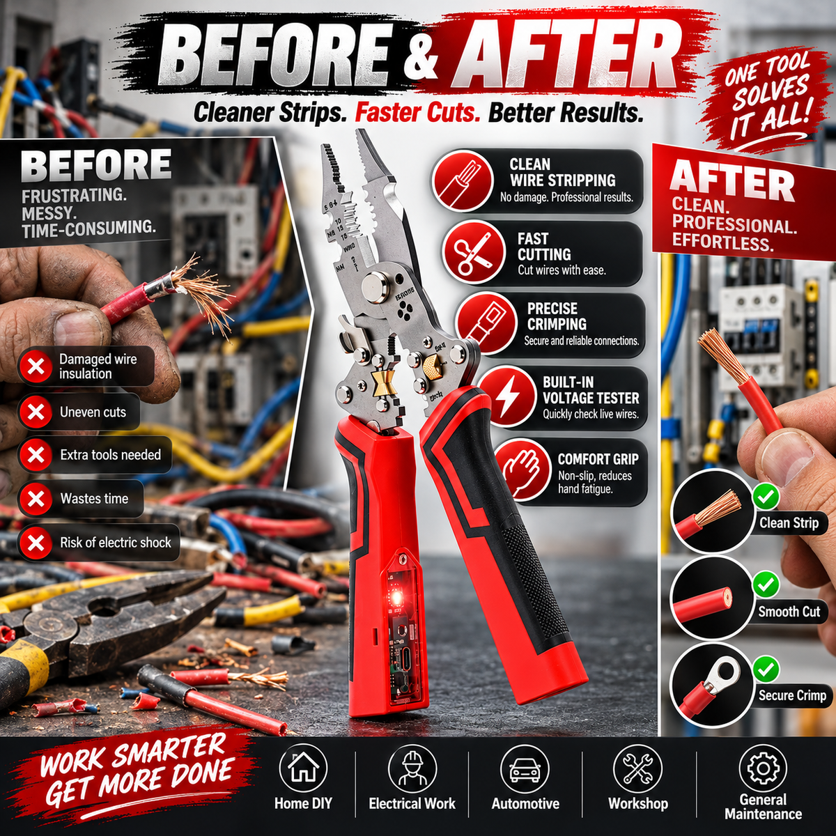 ⚡ 16-in-1 Multi-Function Wire Stripper & Voltage Tester – Cutting, Stripping & Electrical Repair Pliers