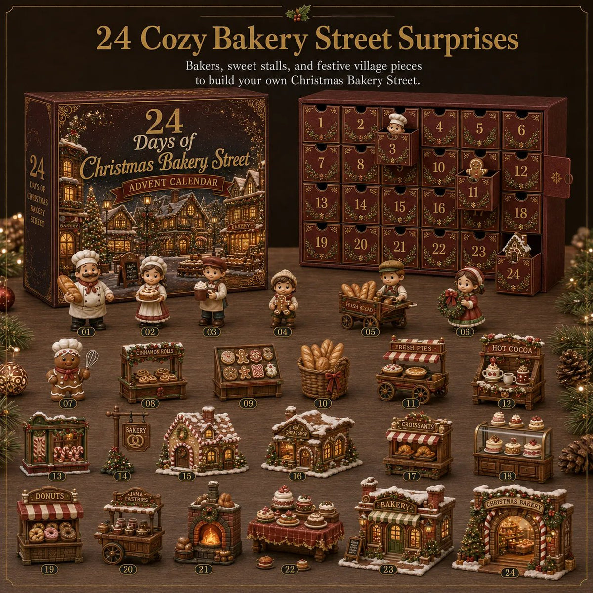 ✨🎄24 Days Of Christmas Village Friends Advent Calendar | 24 Unique Miniature Characters, Shops & Holiday Collectibles for a Complete Festive Village
