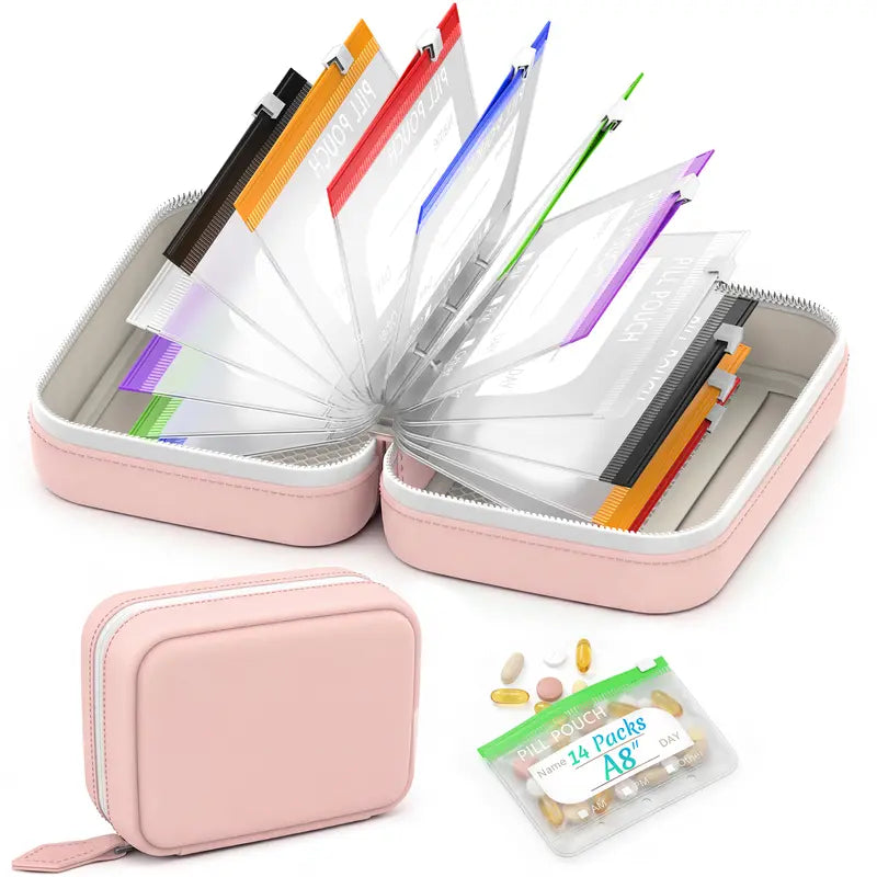 ๐ 14-Pouch Travel Pill Organizer โ Waterproof Medicine & Vitamin Case