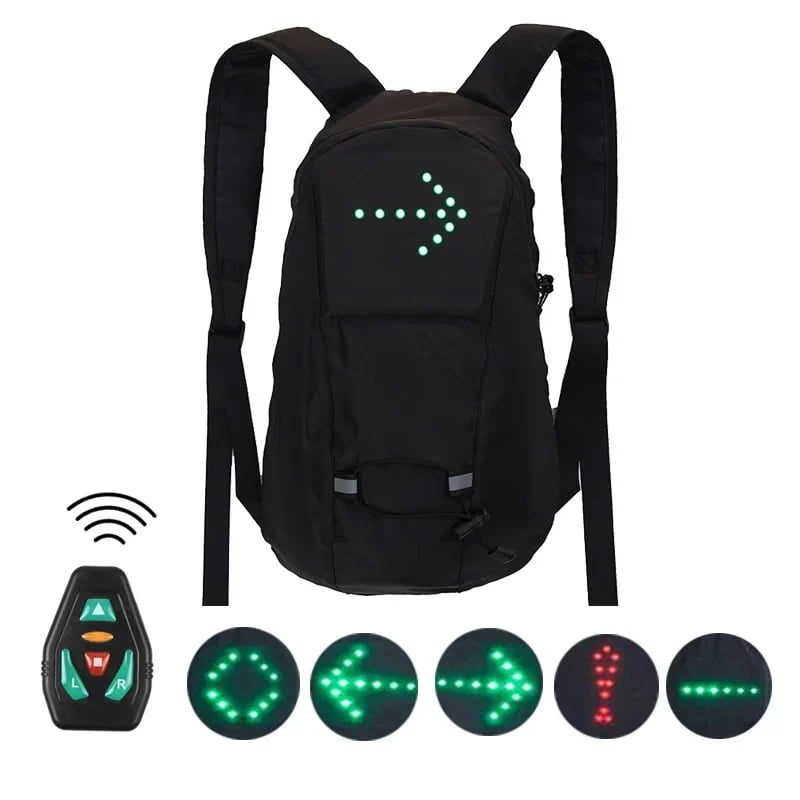 🚴 15L LED Warning Light Backpack – Wireless Handlebar Remote, 5 Signal Modes & Reflective Strips