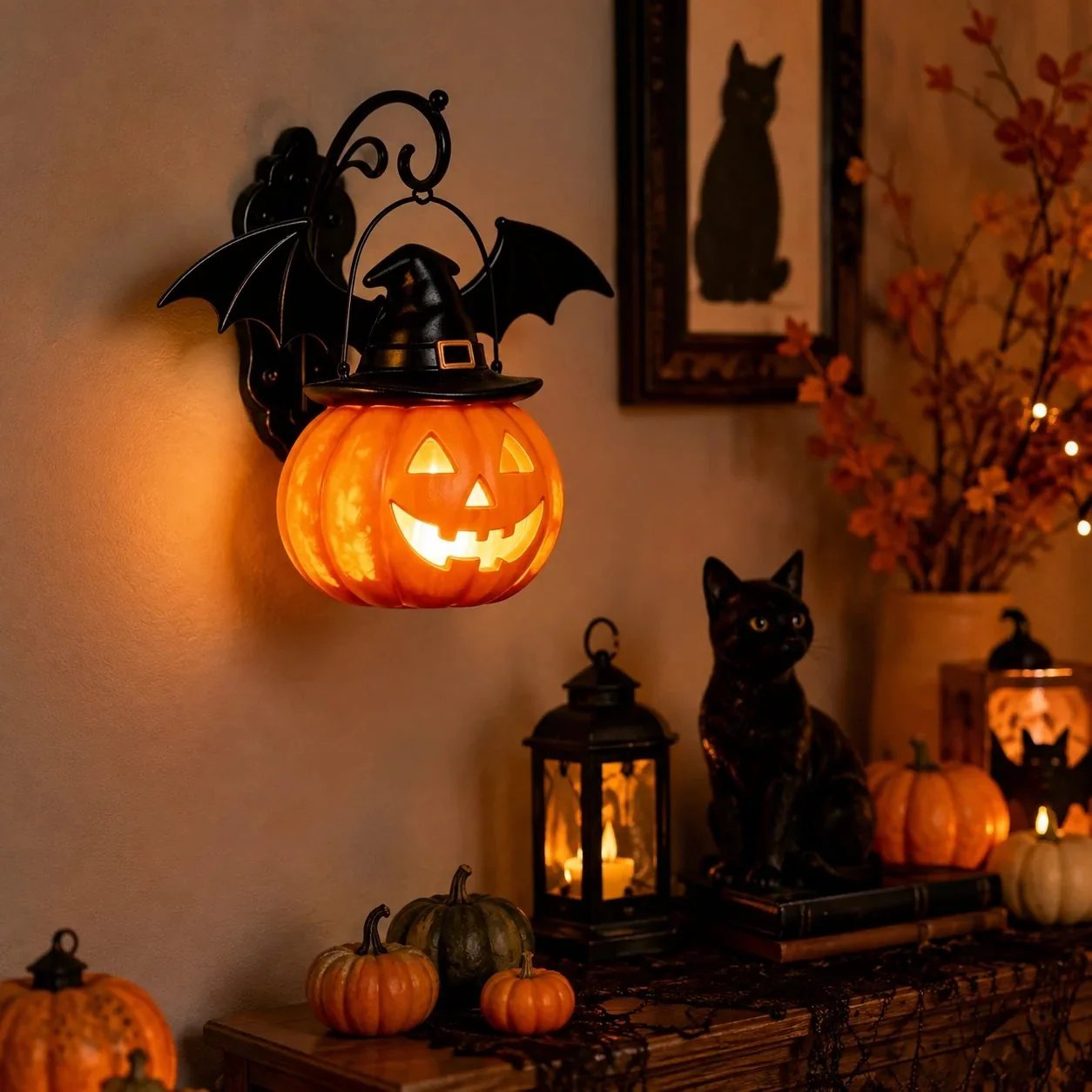 🎉🎃Halloween Early Bird Special Sale 50% OFF🎃 Bat Hat Pumpkin Wall Lamp 🦇