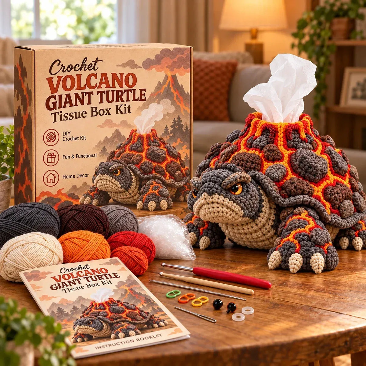 🐉 Fantasy Crochet Tissue Box Cover DIY Kit | Dragon or Lava Turtle Design with Functional Tissue Dispenser 🧶