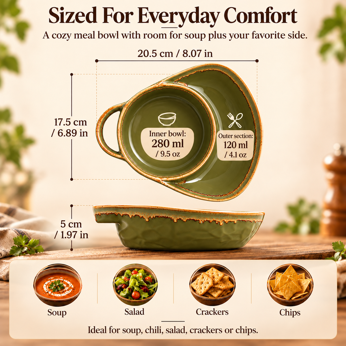 ✨ 2-in-1 Soup & Side Bowl – Cozy Meal Serving Set with Handle🥣