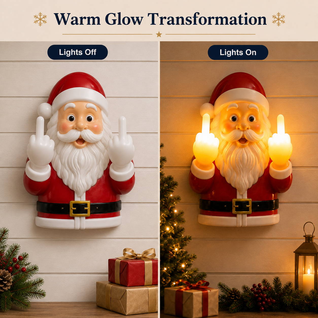 🎅 Light-Up Middle Finger Santa Wall Decor – Hilarious Christmas Decoration