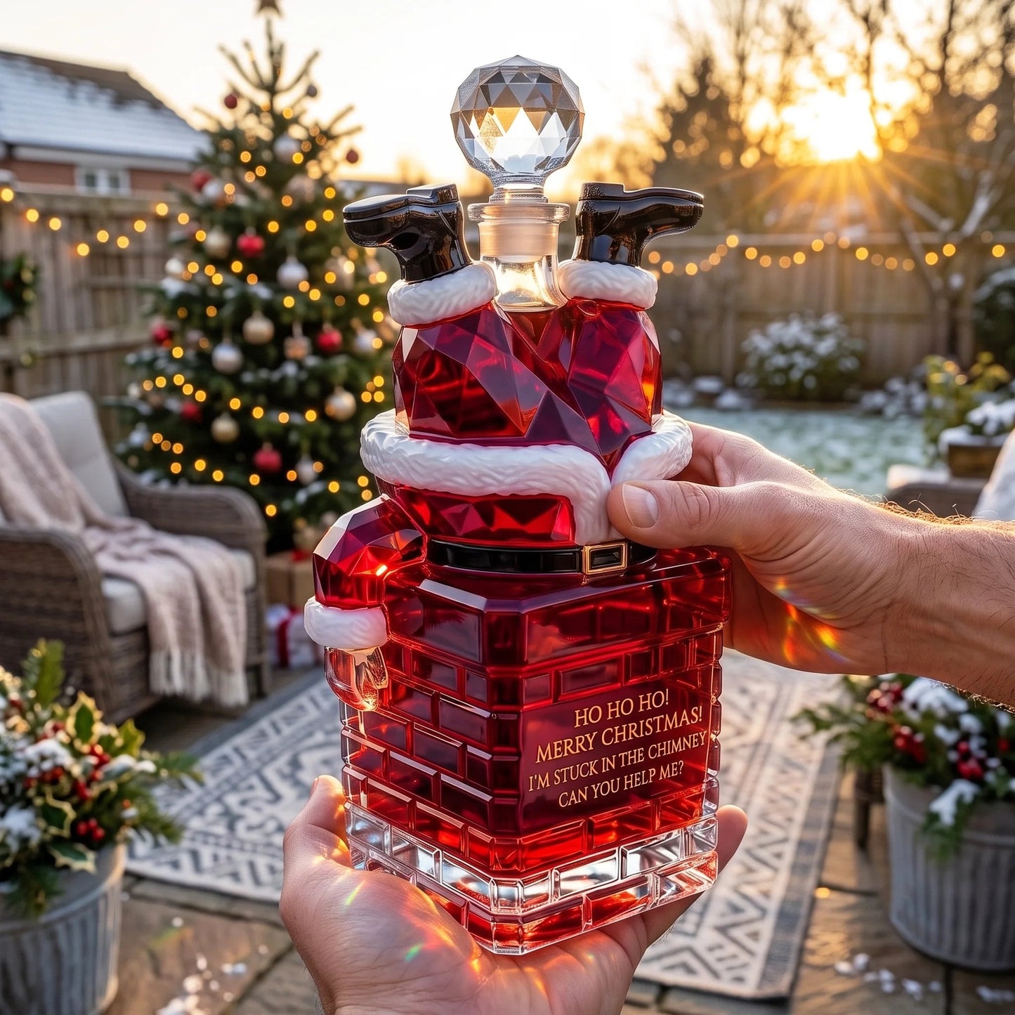 Santa Stuck in the Chimney Whiskey Bottle