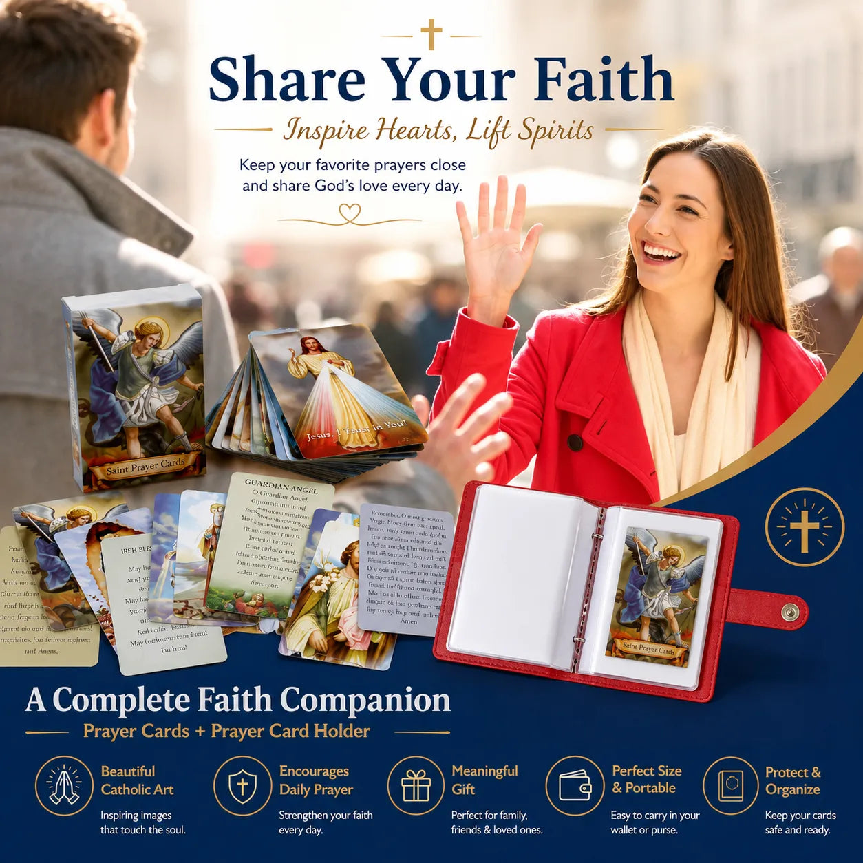 ✝️ Catholic PU+PVC Leather Holy Card Holder – Pocket Prayer Card Organizer with Snap Closure