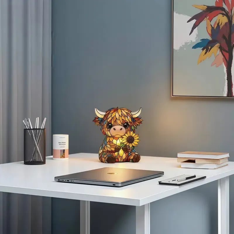 🎉🌻🐮Creative Highland Cow Sunflower LED Night Light