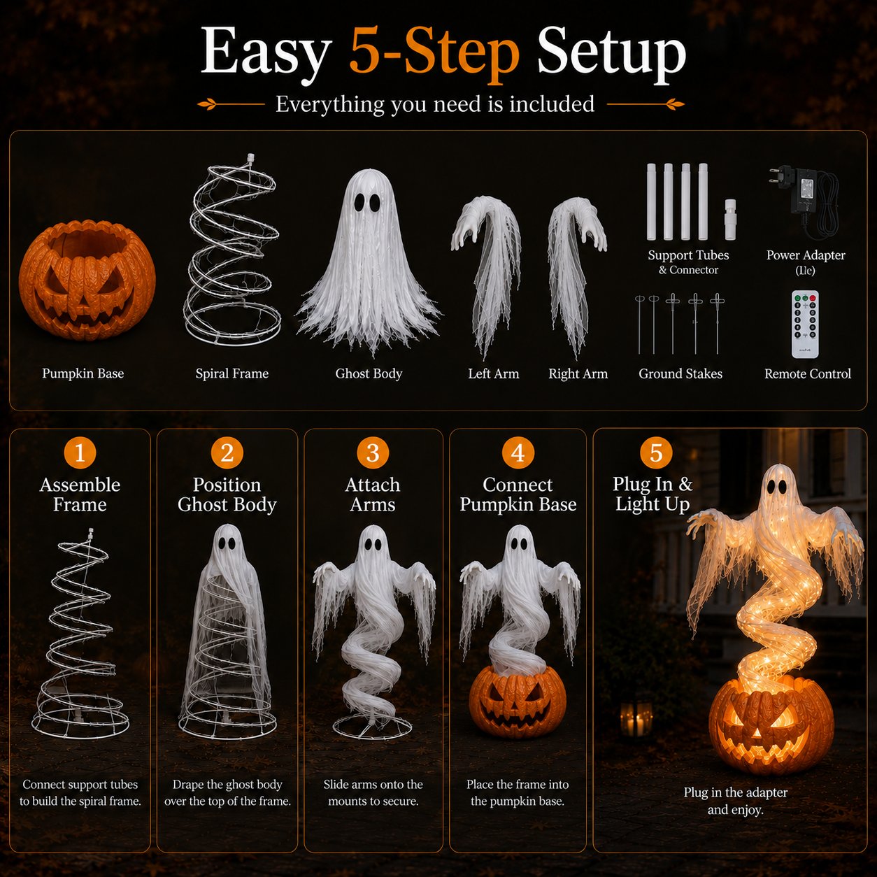 π» Swirling Ghost Pumpkin Yard Lamp β Lighted Halloween Porch Decor π