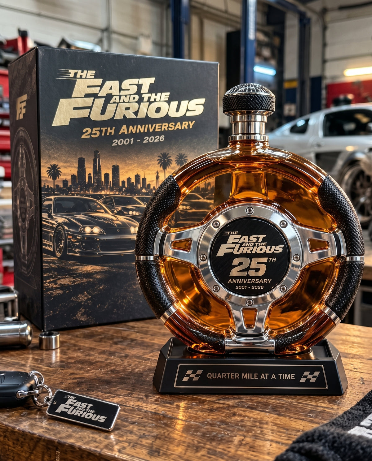25th Anniversary Street Racing Steering Wheel Decanter – Quarter Mile Collector's Box Set