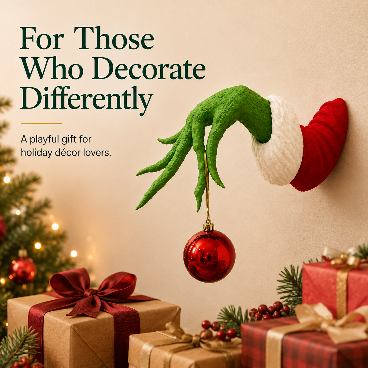 ๐ Green Monster Hand Christmas Wall Mount Ornament Holder Decor ๐