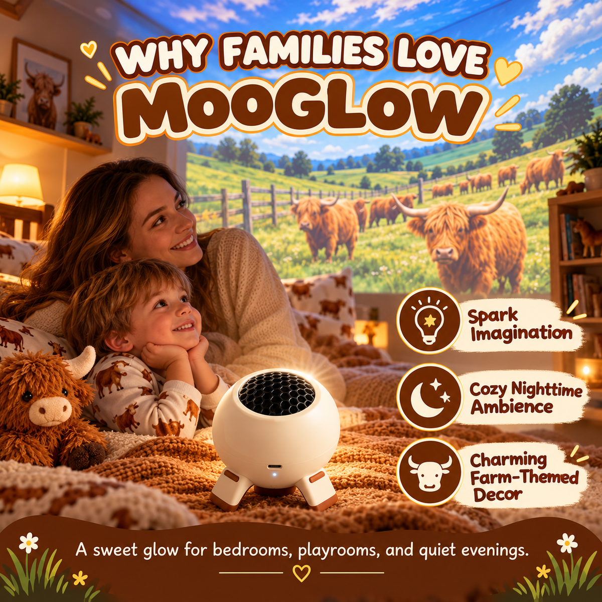 ๐ฎ Highland Cow Dream Projector โ Farm-Themed Bedroom Light for Kids, Cozy Bedtime Room Projector