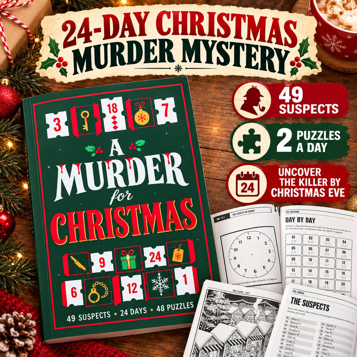 🎄🔍 Christmas Murder Mystery Book — 24 Days to Solve the Crime!