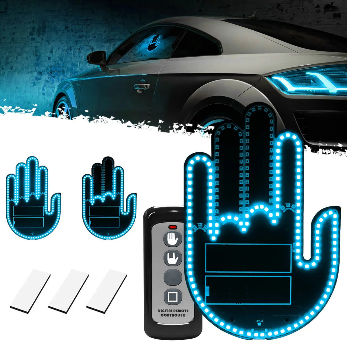 🎉DIBMS Remote Control LED Car Gesture Light – Rechargeable Finger Hand Sign for Rear Window