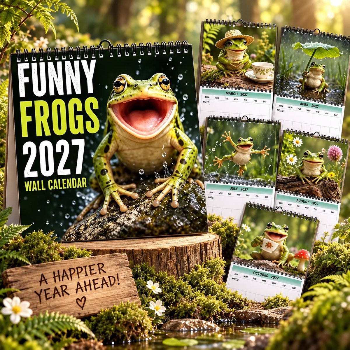 🔥HOT SALE🔥Funny Frogs 2027 Wall Calendar – Cute Humorous Frog Calendar, Quirky Amphibian Gift, Nature & Wildlife Decor