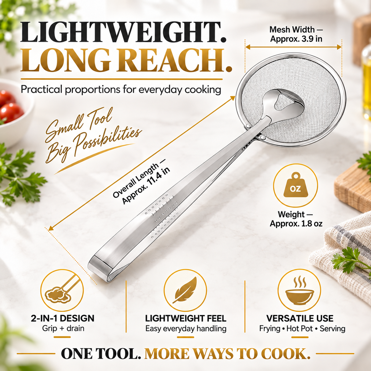 🔥 50% OFF Today 2-in-1 Spider Strainer Tongs for Frying & Draining