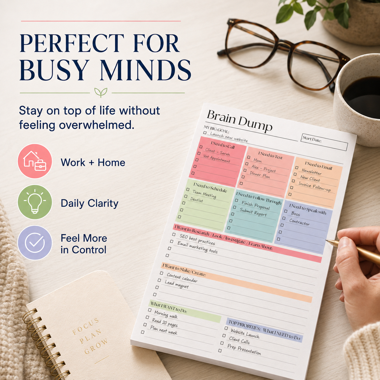 ๐ง Brain Dump Planner Pad โ Organize Tasks, Priorities & Ideas on One Page โ๏ธ๐