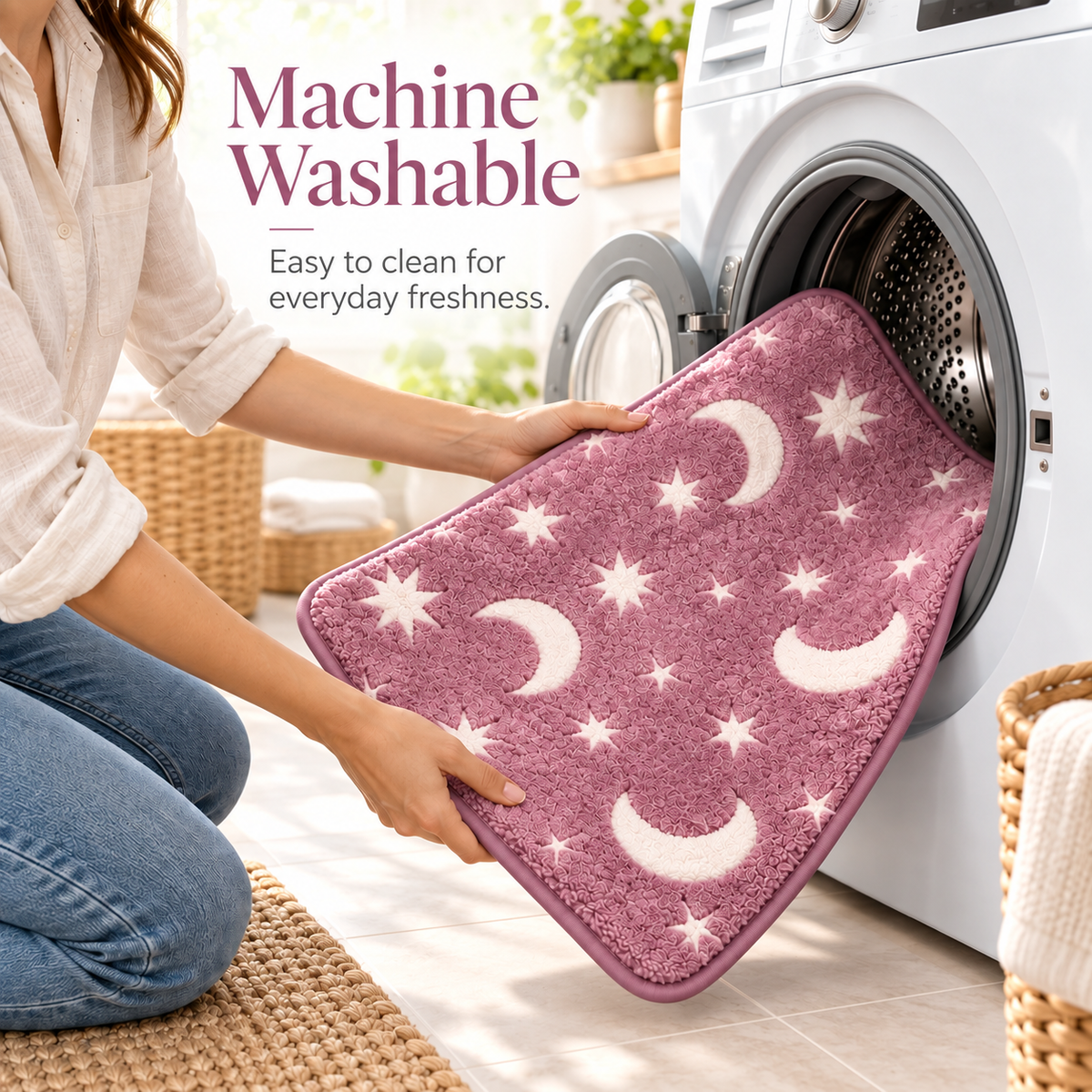 π Glow-in-the-Dark Moon & Star Bathroom Mat Set β 3 Piece Plush Set