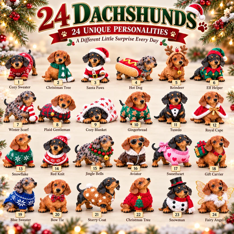 ๐ 24 Days of Dachshund Joyโข โ Christmas Advent Calendar with 24 Collectible Dachshund Figurines