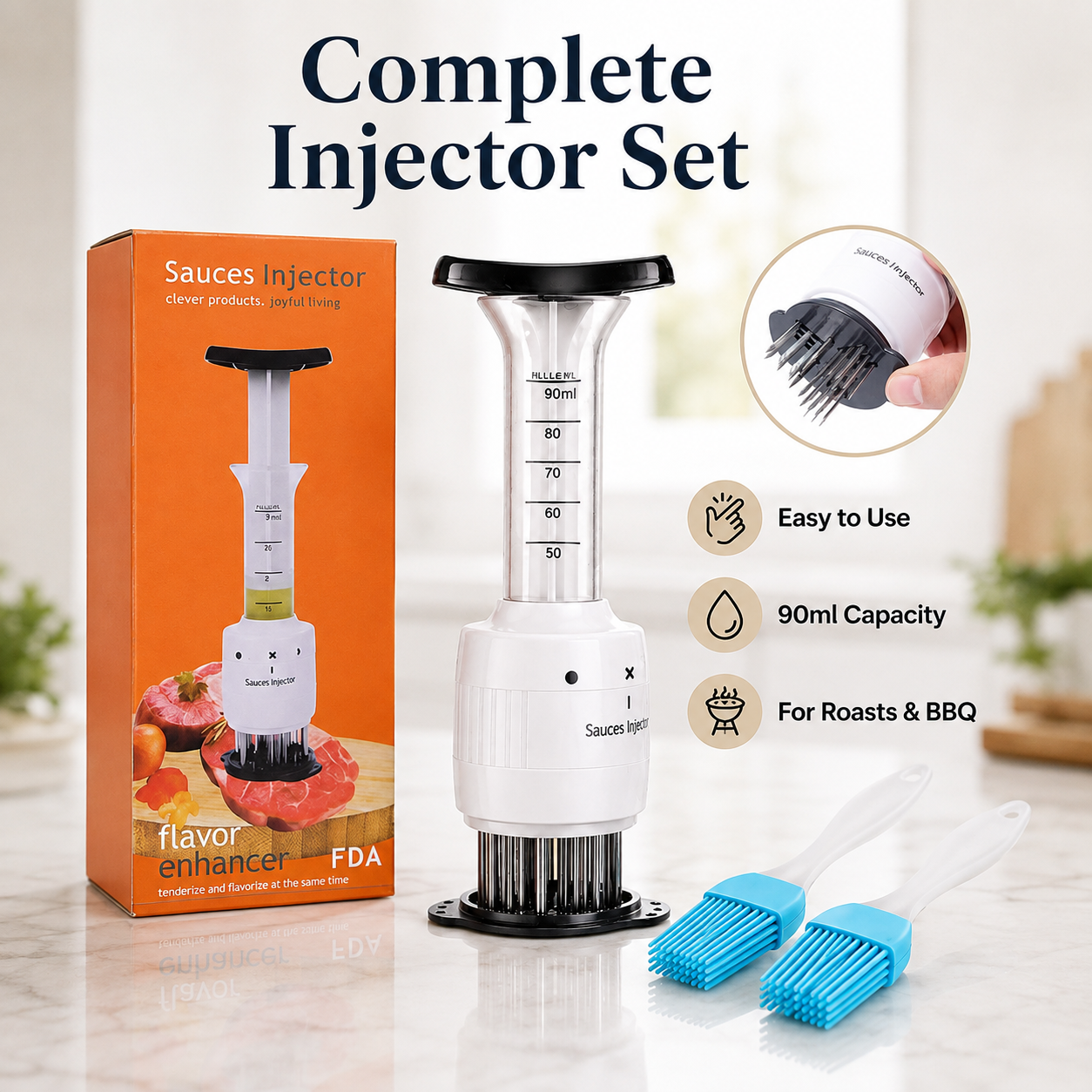 🥩 2-in-1 Meat Tenderizer & Marinade Injector — Deep Flavor for Juicier Steaks, BBQ, Turkey & Roasts 🔥