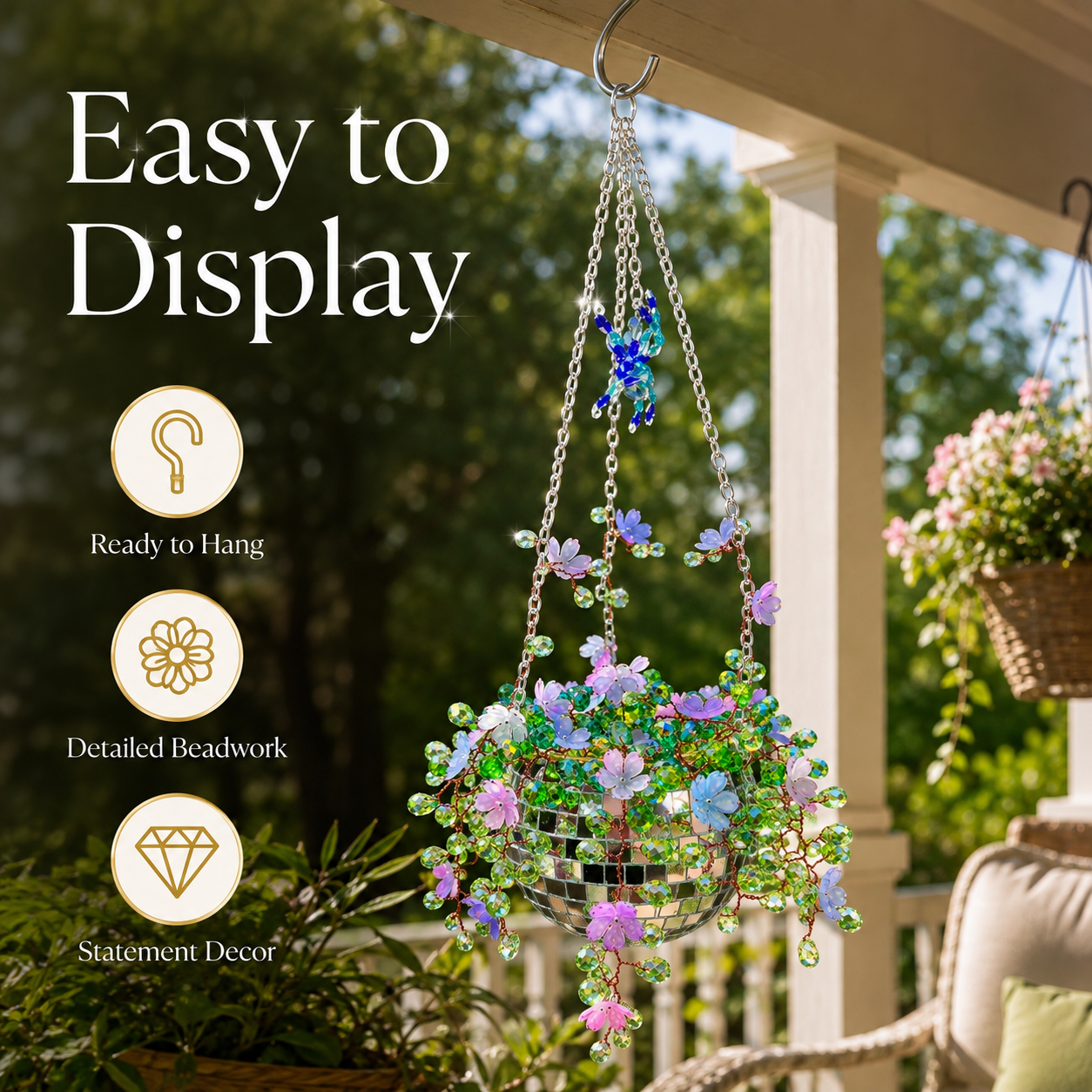 🌸 Floral Disco Ball Suncatcher, Hanging Window & Garden Decor ✨