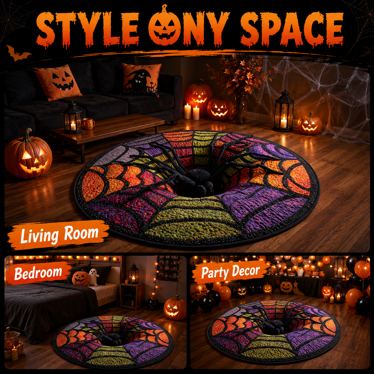 🕷️ 3D Spider Illusion Halloween Rug — Create A Spooky “Vortex” Effect That Terrifies Every Guest 🎃