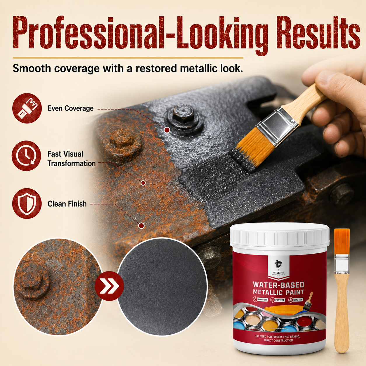 🛡️ Water-Based Rust Converter & Metallic Paint – Stop Rust. Restore Metal.