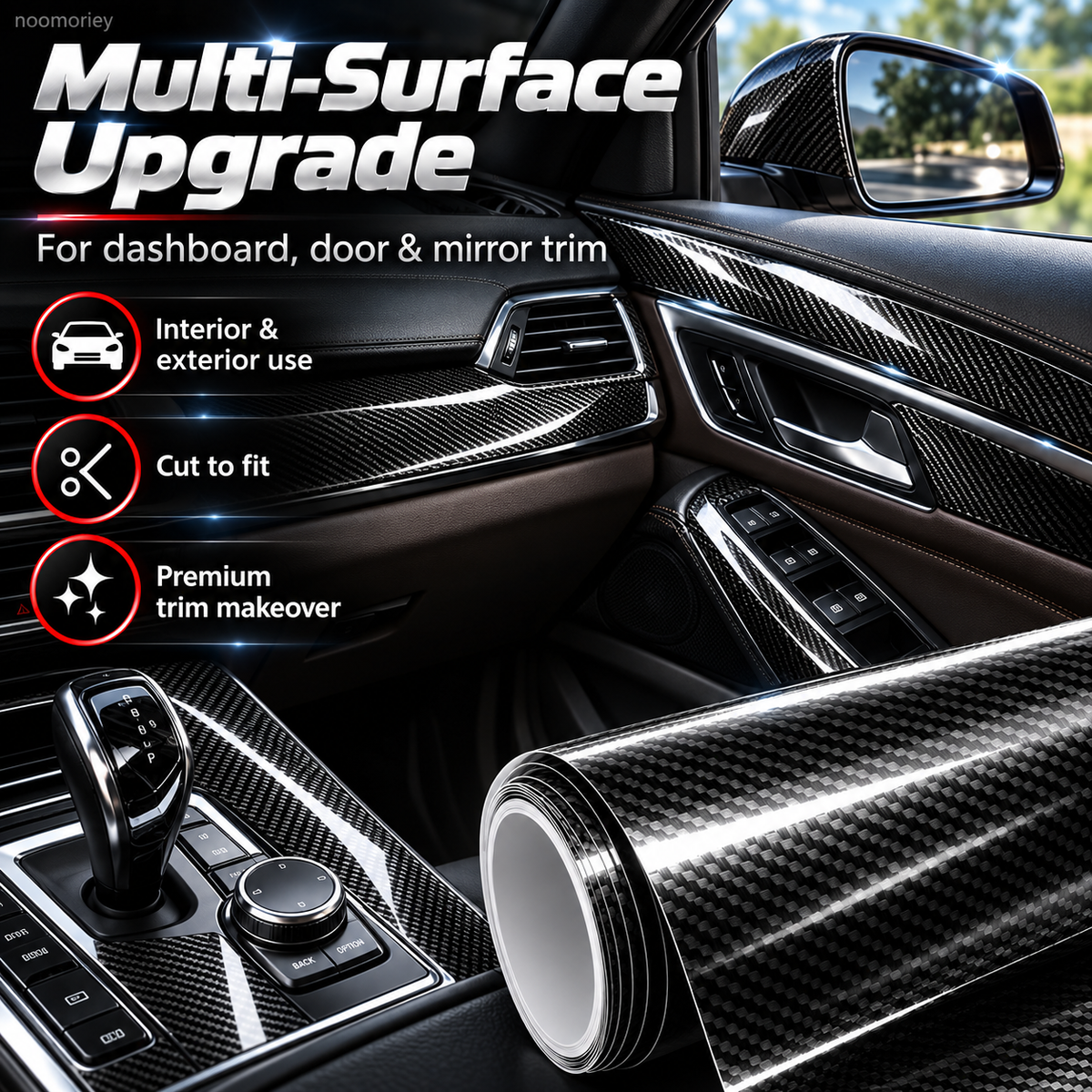 โจ 6D Gloss Carbon Fiber Vinyl Wrap โ Self-Adhesive Waterproof Car Interior & Exterior Trim Film