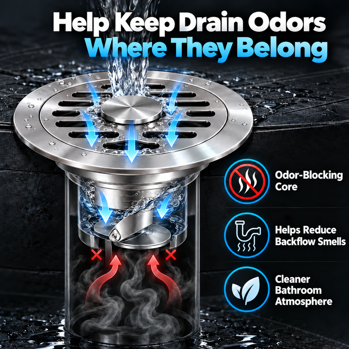 ๐ฟ Stainless Steel Floor Drain with Odor-Blocking Core & Fast Drainage