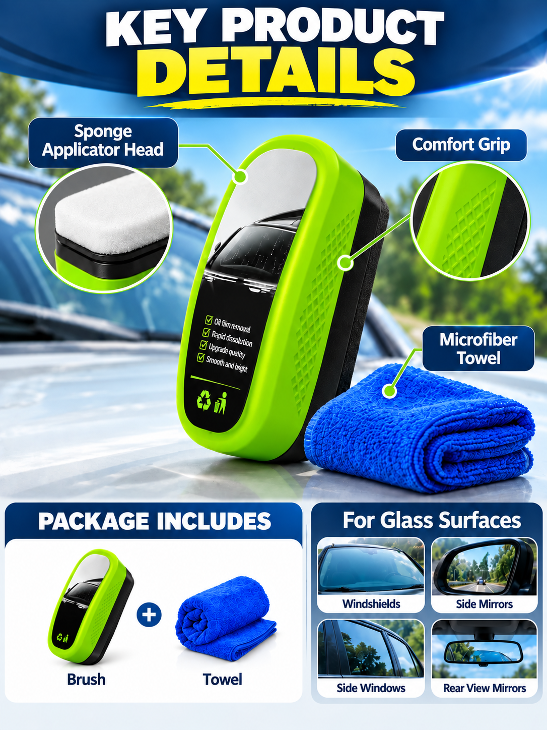 π Car Care Deal β Windshield Glass Cleaning Pad β¨ Oil-Film Removing Brush for Clearer, Rain-Resistant Auto Glass π§
