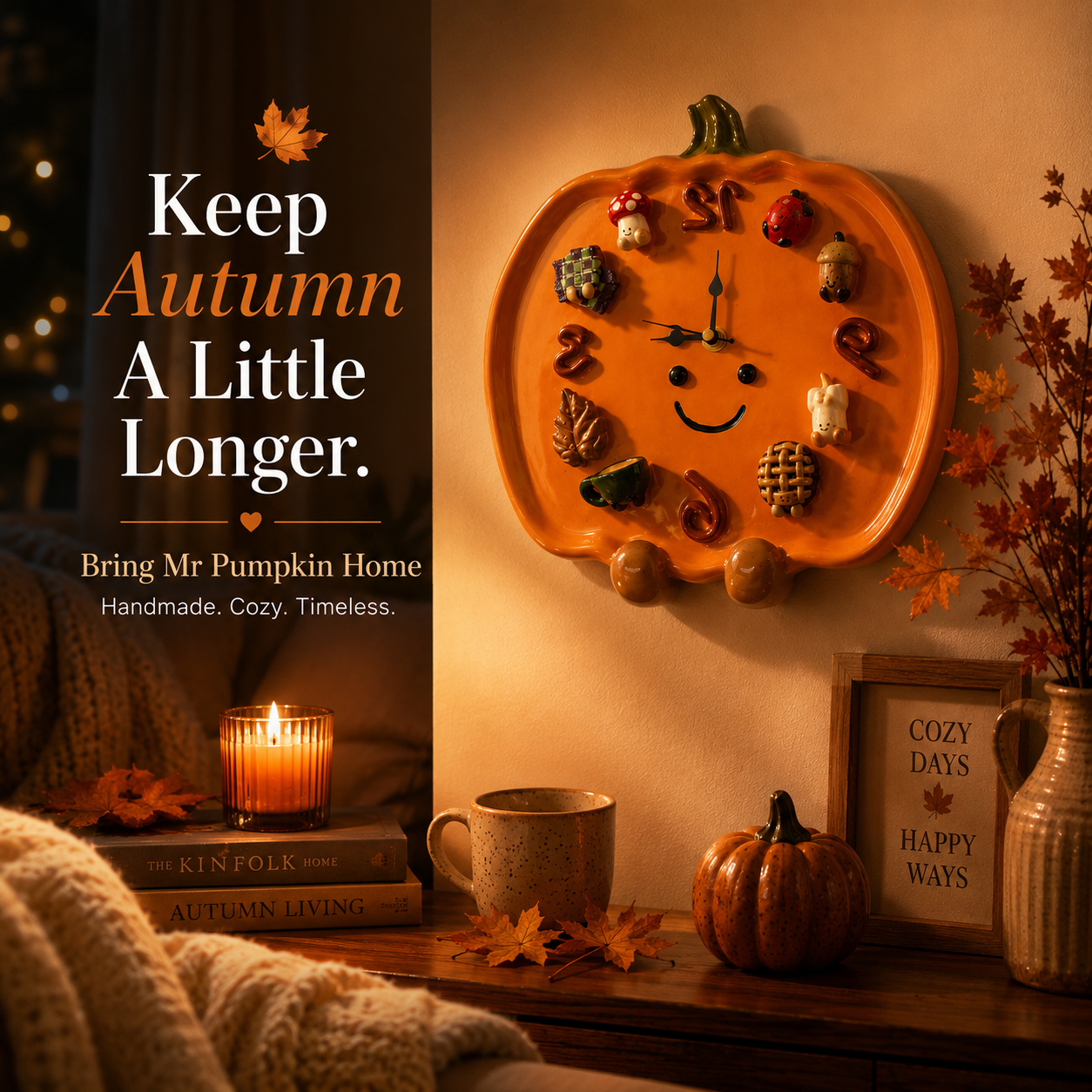 ๐ Mr Pumpkin Magnetic Clock | Handmade Autumn Wall Decor