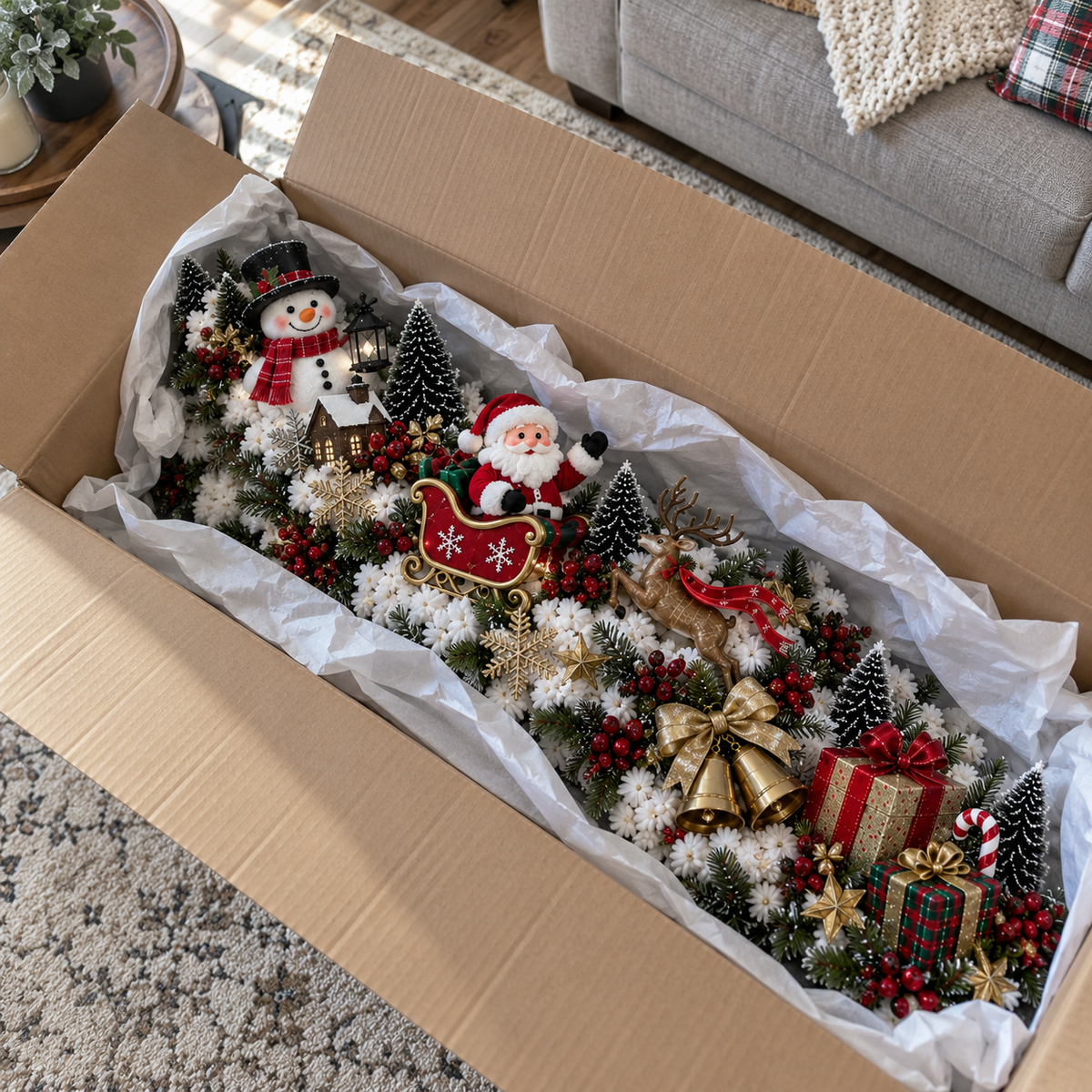 ๐
Santaโs Sleigh Snowy Stair Railing Decor | Pre-Lit Christmas Banister Garland