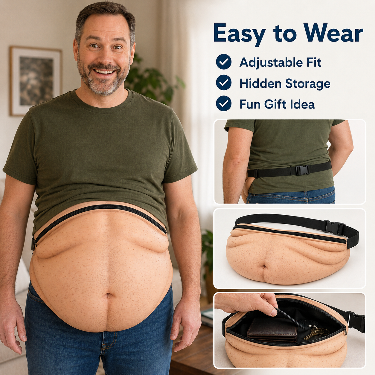 🤣 Realistic Dad Bod Belly Fanny Pack Adjustable Travel Waist Storage Bag