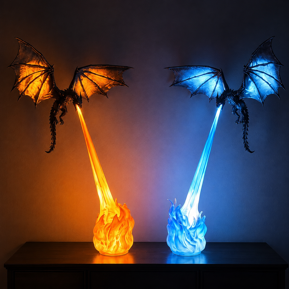 🐉 Fire Breathing Dragon Wall Mounted Statue Lamp with LED Glowing Flame Effect