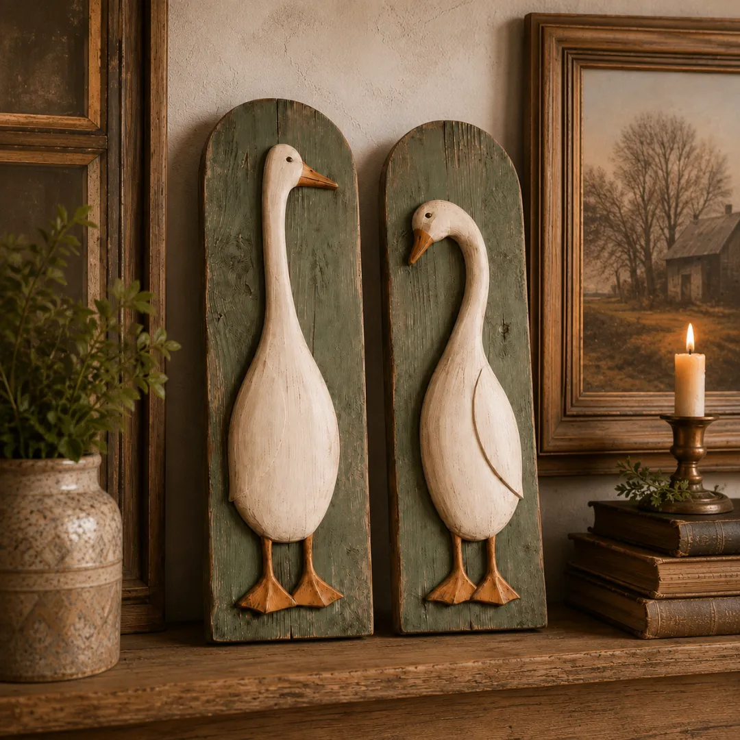 Set of 2 Handcrafted Rustic Goose Wall Art – Vintage Farmhouse Charm