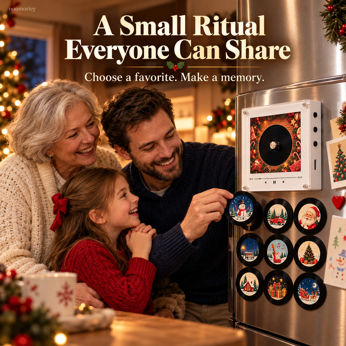 🎄🎵 Christmas Magnetic Music Player with 9 Mini Records – Retro Holiday Decor & Gift Set 🎁