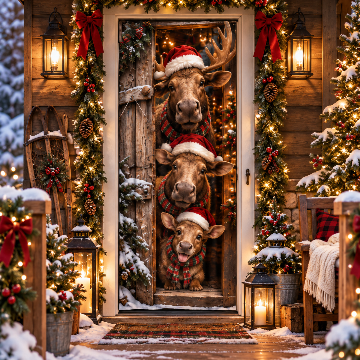 šš¾Peekaboo Christmas Door Curtain⢠ā Cute Holiday Animals Bringing Your Front Door To Life