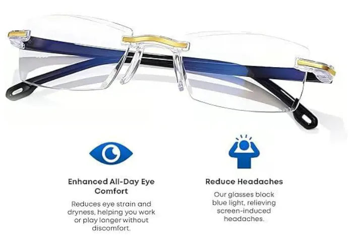 ๐๐ Smart Auto-Focus Glasses โ Blue Light Blocking, Anti-Eye Fatigue Rimless Eyewear for Near & Far Viewing