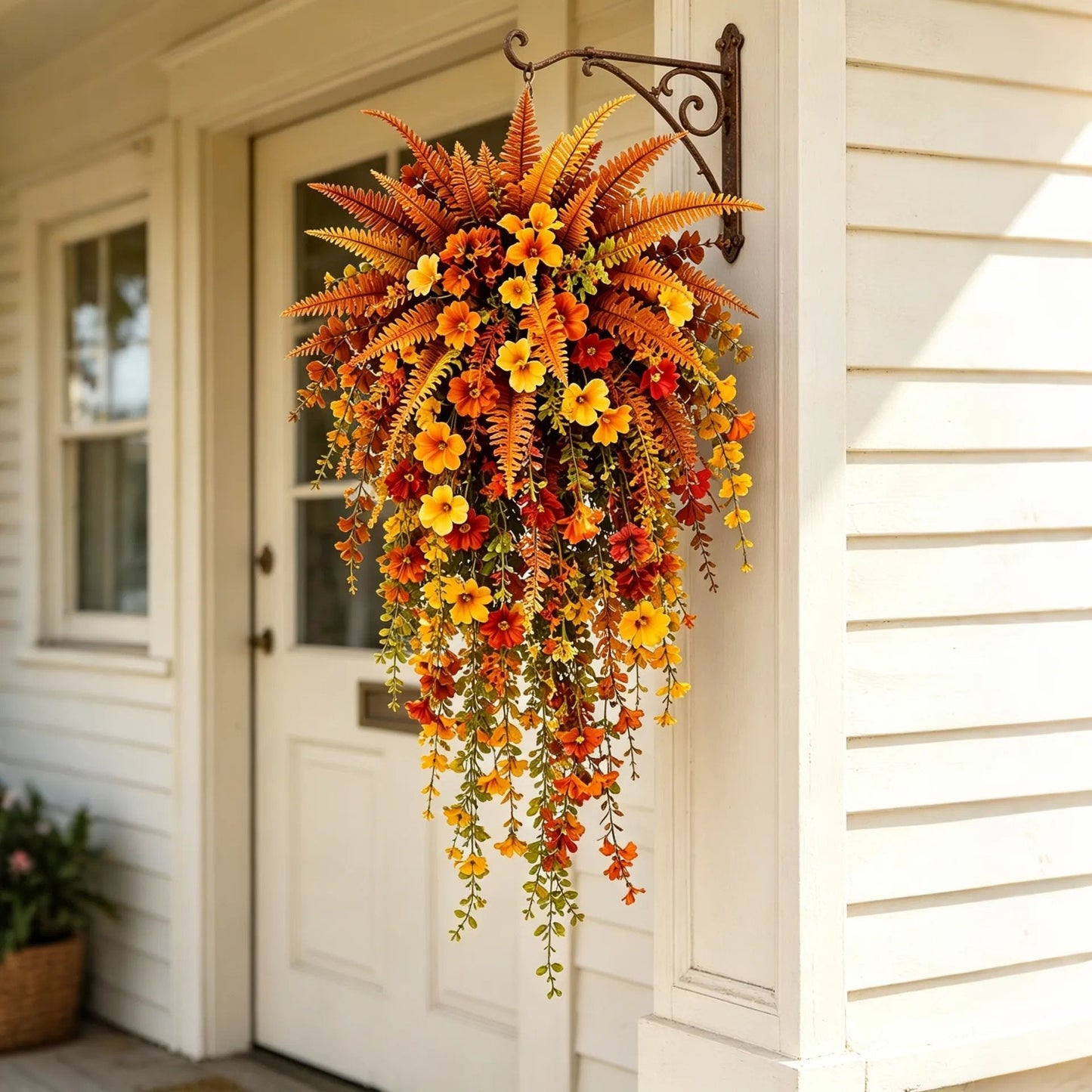 ๐๐ ARTIFICIAL FALL HARVEST HANGING BASKET - AUTUMN PORCH & DOOR DECORATION