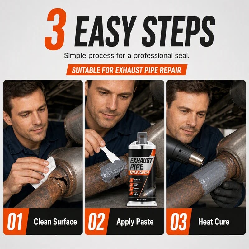 High Temp Exhaust Pipe Repair Glue – Permanent bond for iron & steel, withstands extreme heat & vibration. Fix exhaust leaks yourself – save on costly garage repairs! 🚗✅