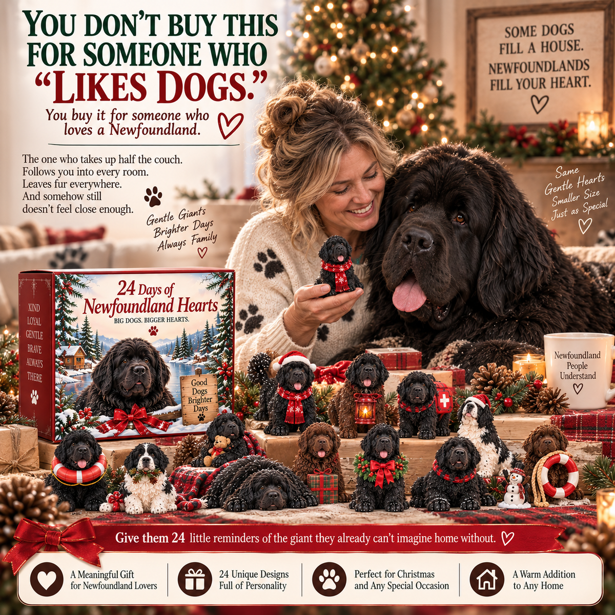 ❤️ 24 Days of Newfoundland Hearts – 24 Adorable Collectible Dog Figures & the Perfect Gift for Dog Lovers 🎁
