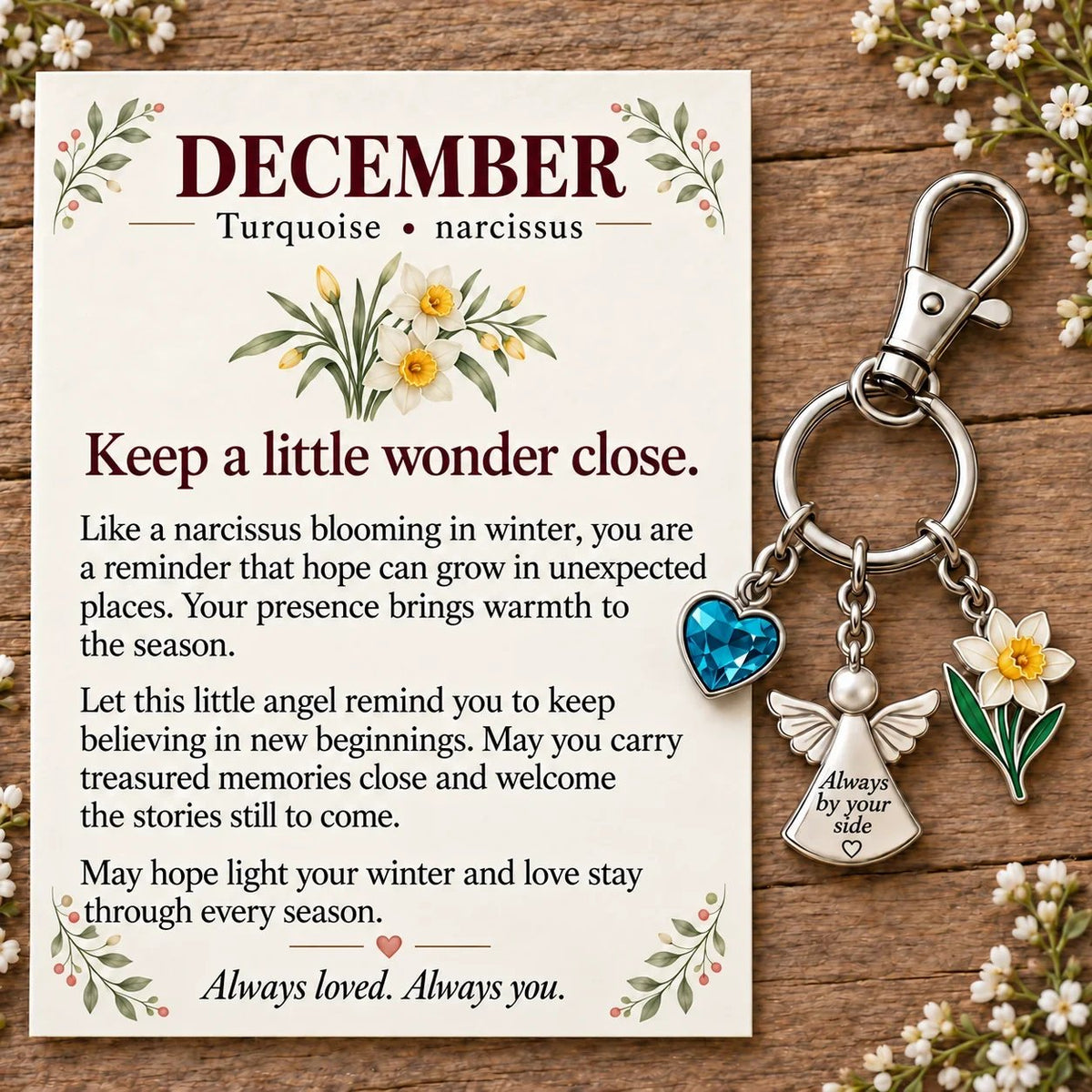 🔥Last Day Only$13.99👼 Always By Your Side: Birth Month Angel & Flower Keychain + Keepsake Card 🌸